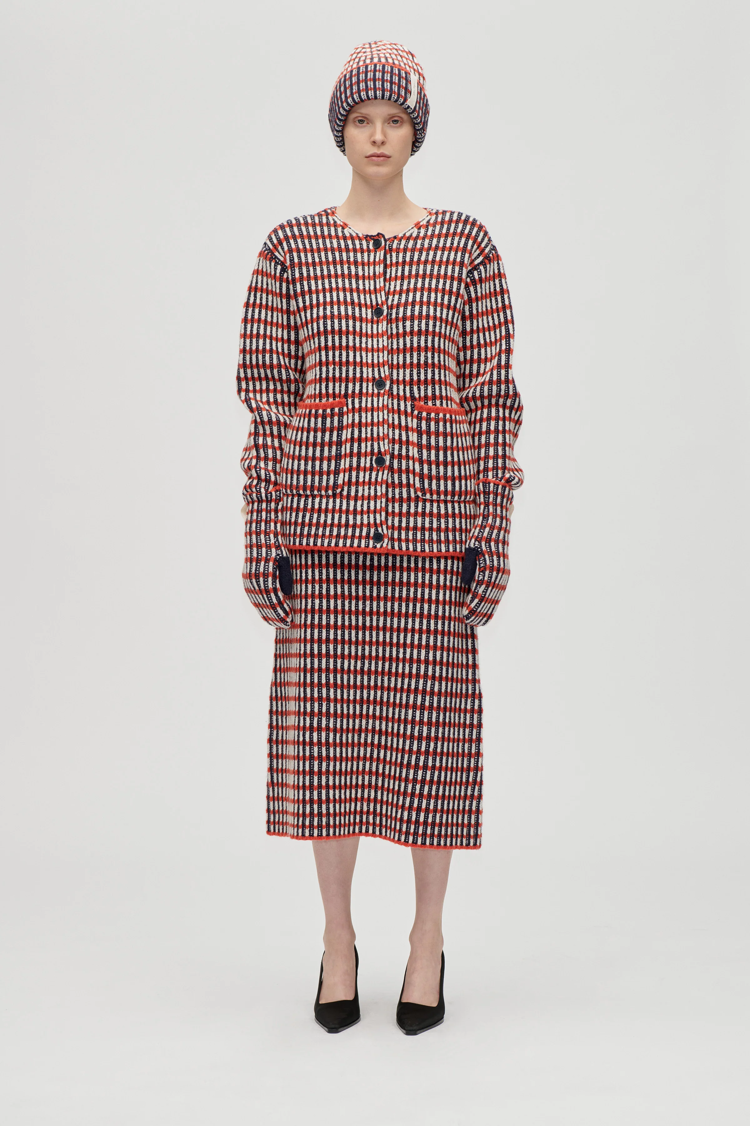 Chunky Rib Mittens - Navy / Red / Cream - Image 3