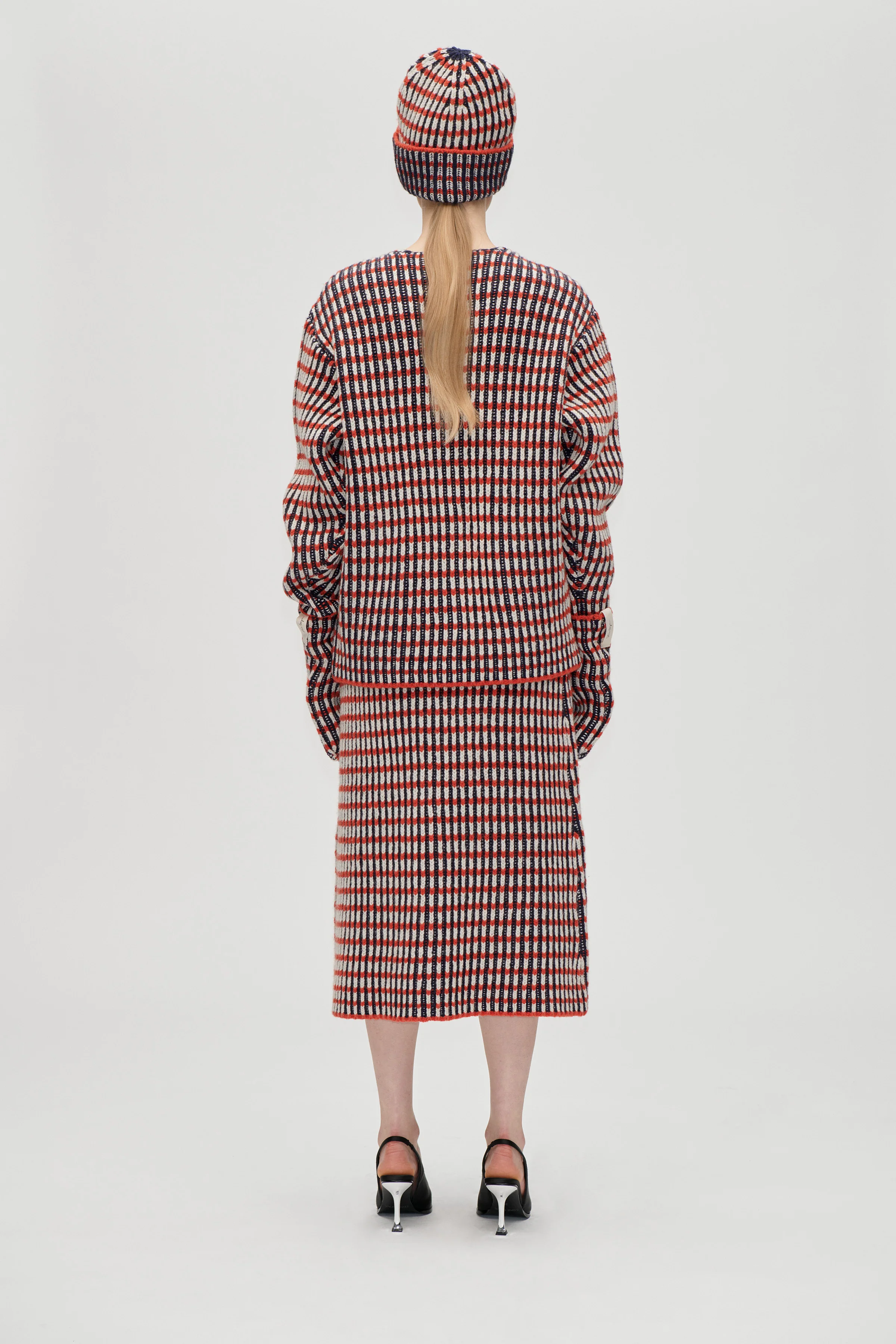 Chunky Rib Mittens - Navy / Red / Cream - Image 4