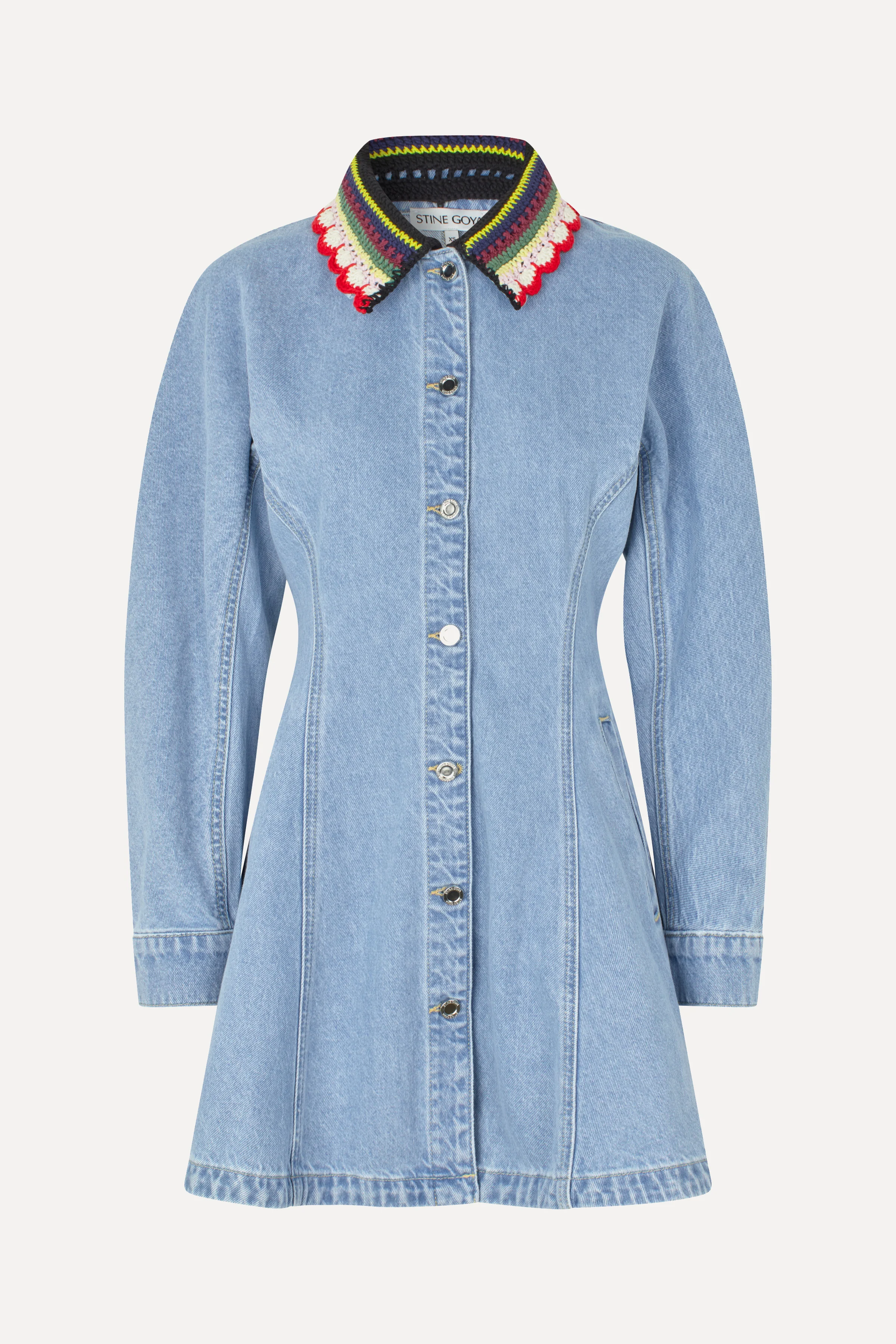 Collared Coat Mini Dress - Denim Blue - Image 3