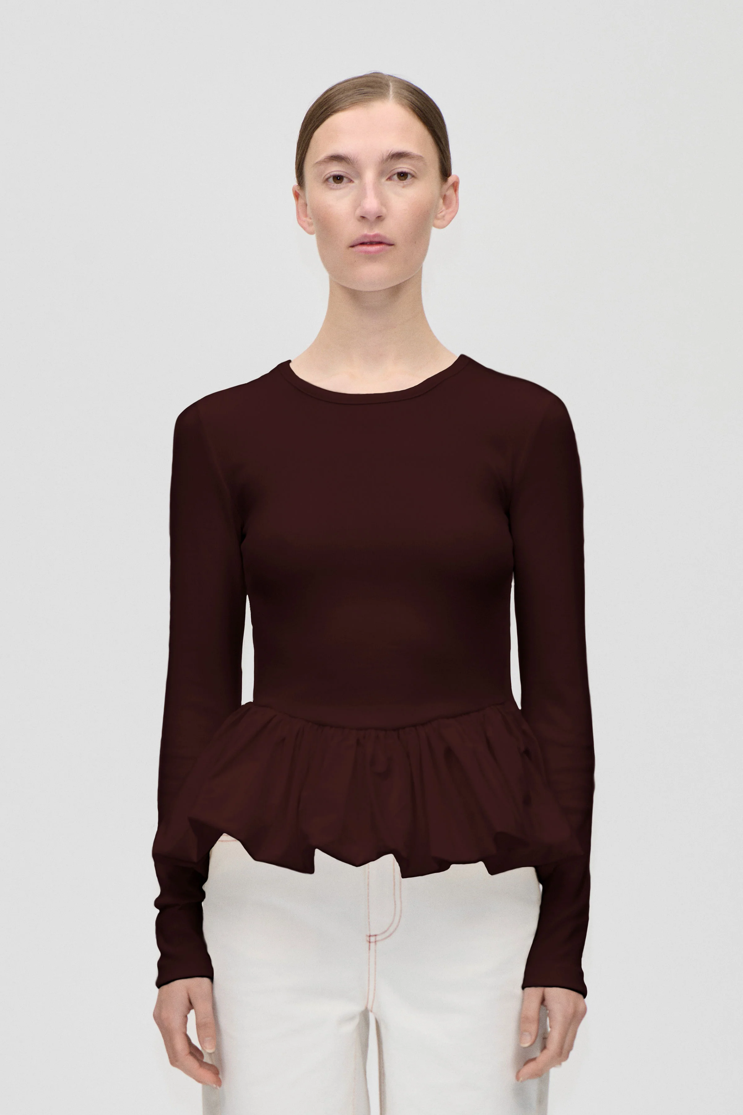 Long Sleeve Balloon Top - Tawny Port - Image 3
