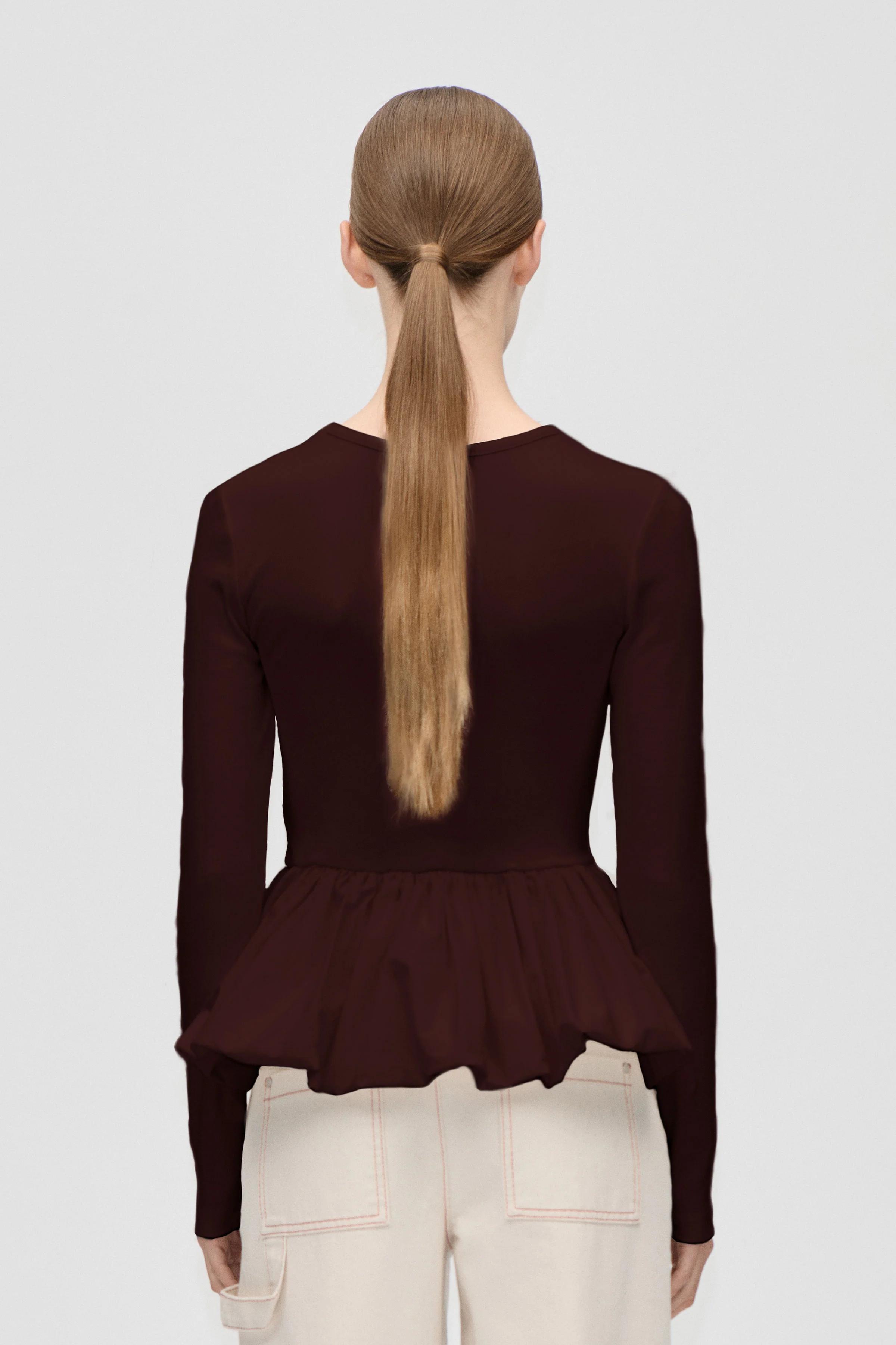 Long Sleeve Balloon Top - Tawny Port - Image 4