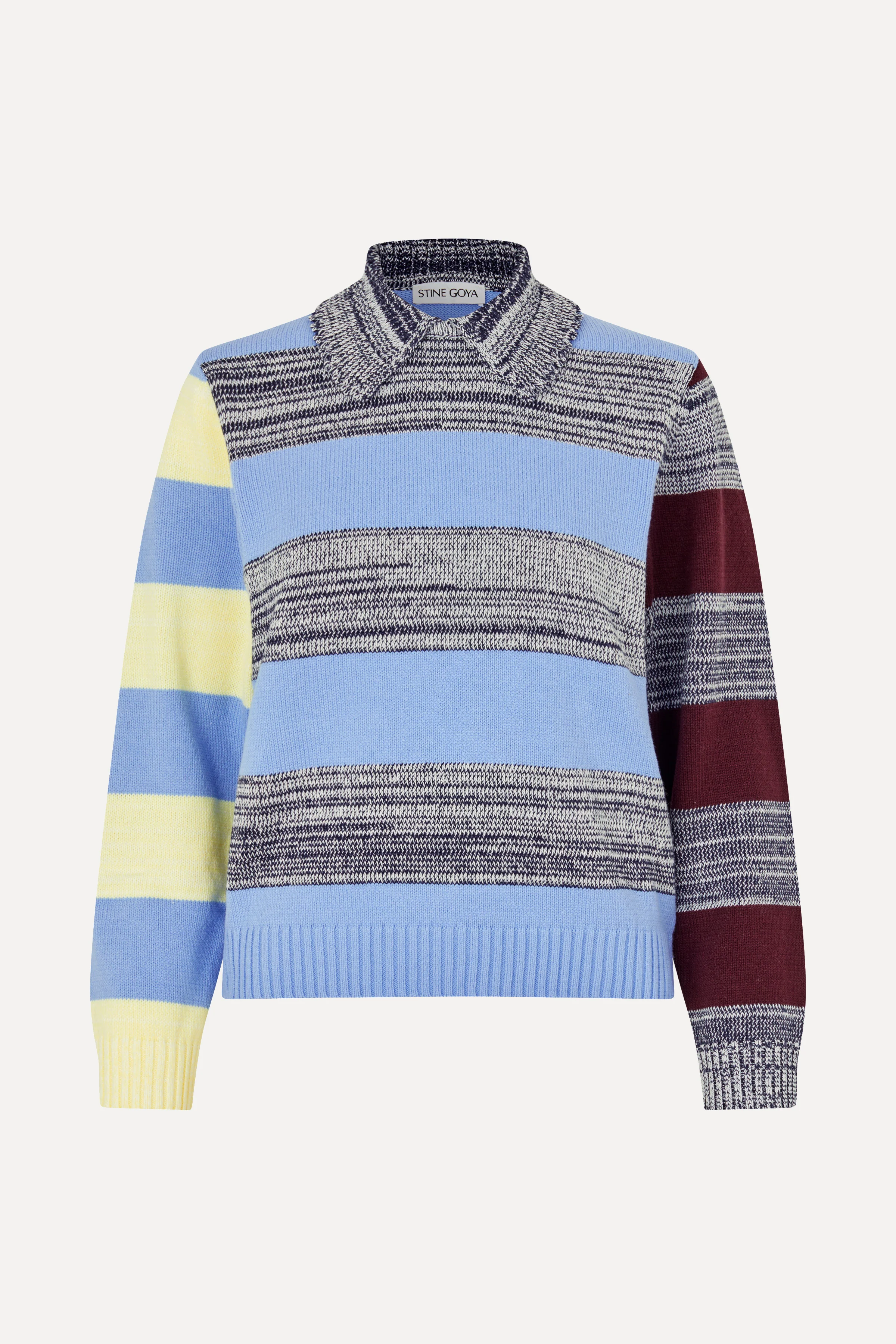 Mix Stripe Polo Collar Sweater - Multistripes Blue Mix - Image 3