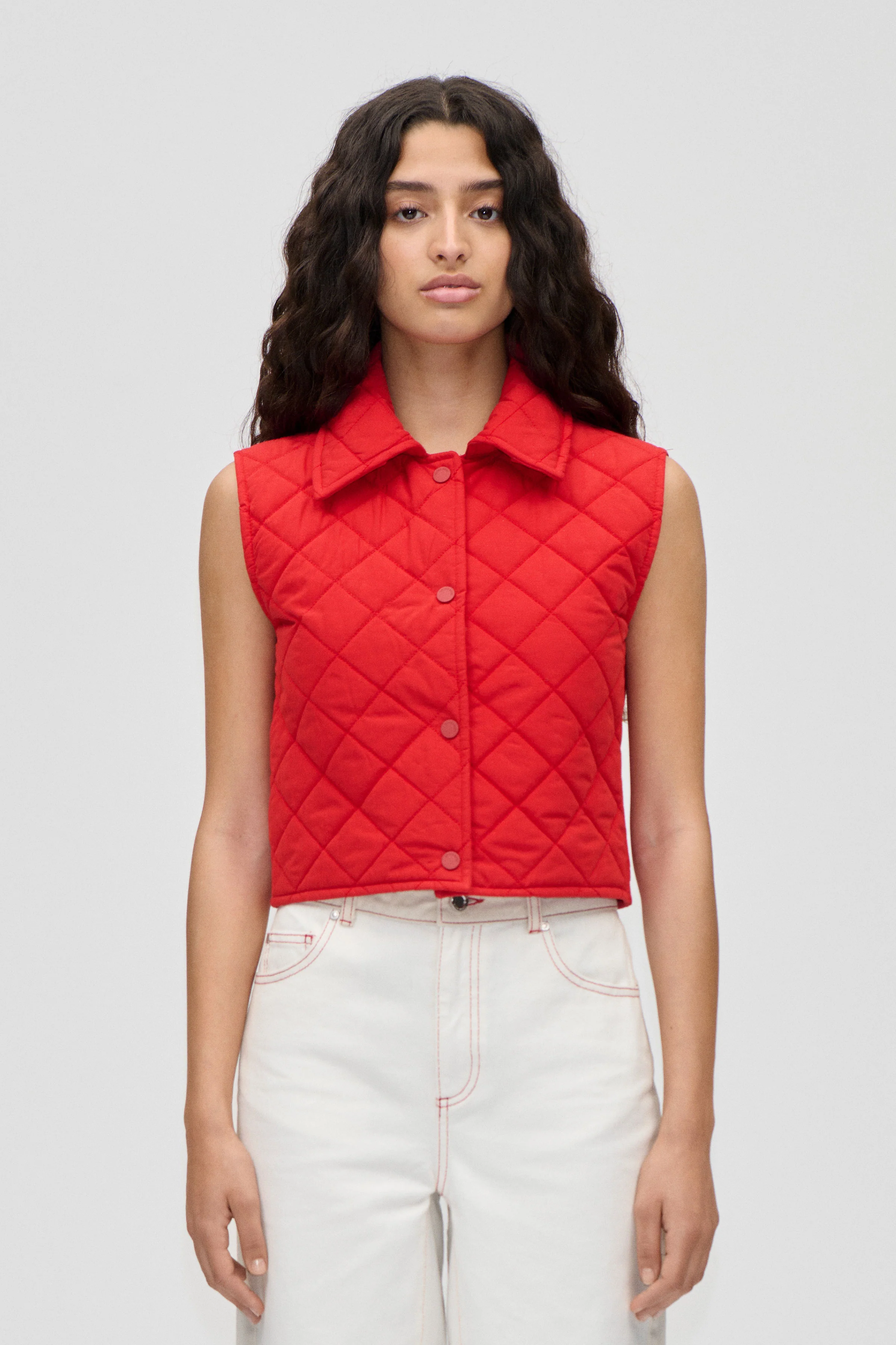Peplum Collar Jacket - Natural / Contrast Red - Image 3