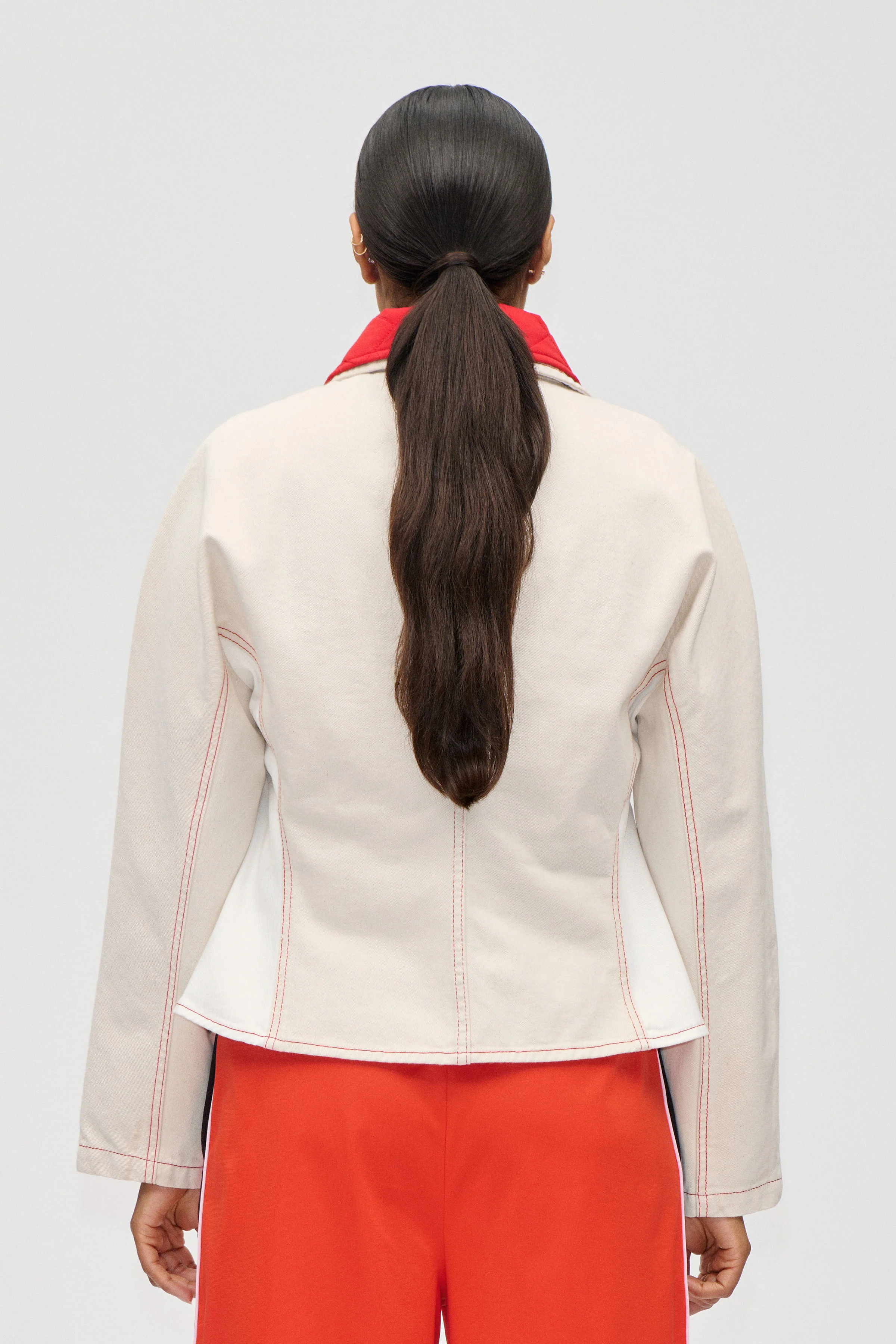 Peplum Collar Jacket - Natural / Contrast Red - Image 6