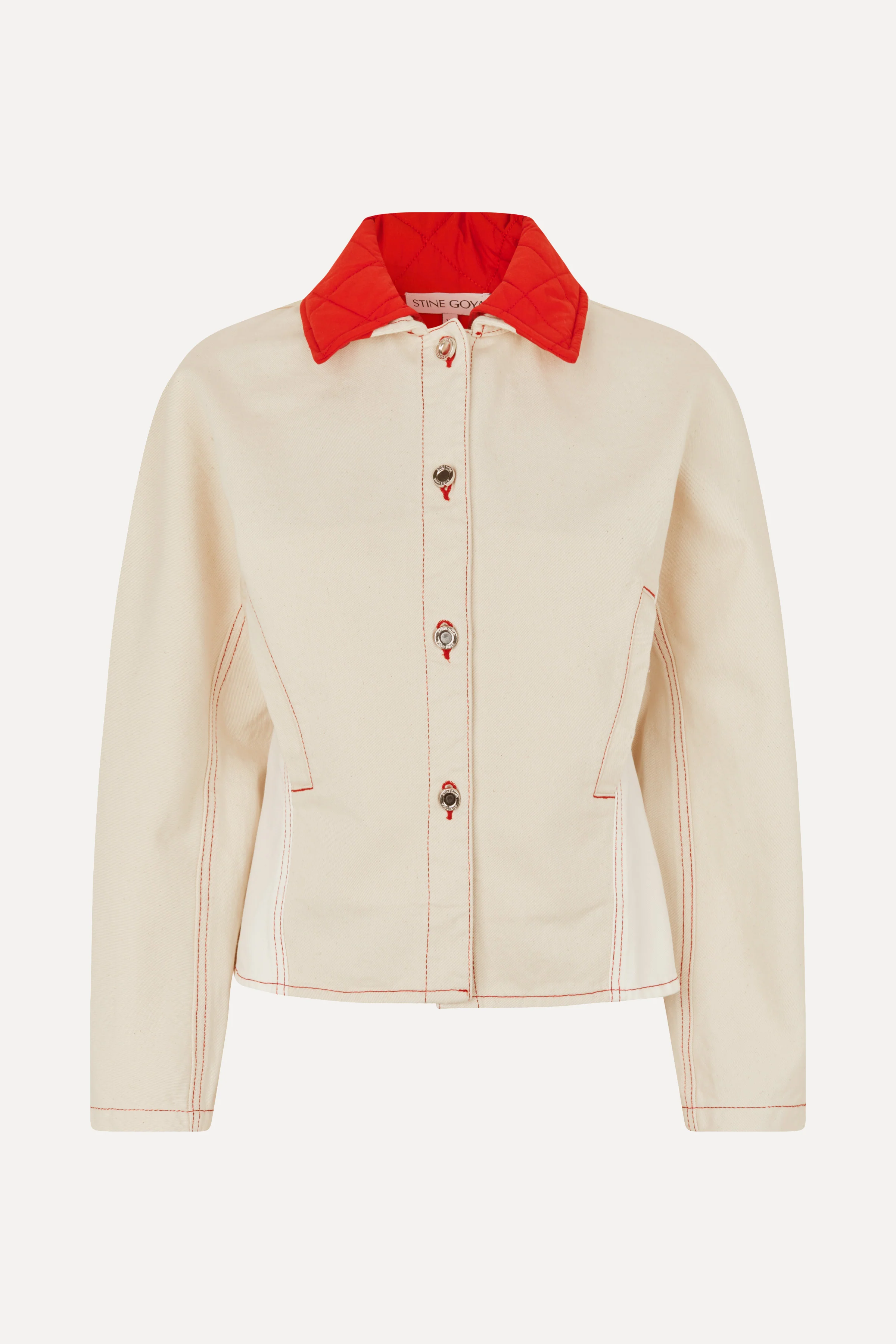 Peplum Collar Jacket - Natural / Contrast Red - Image 7