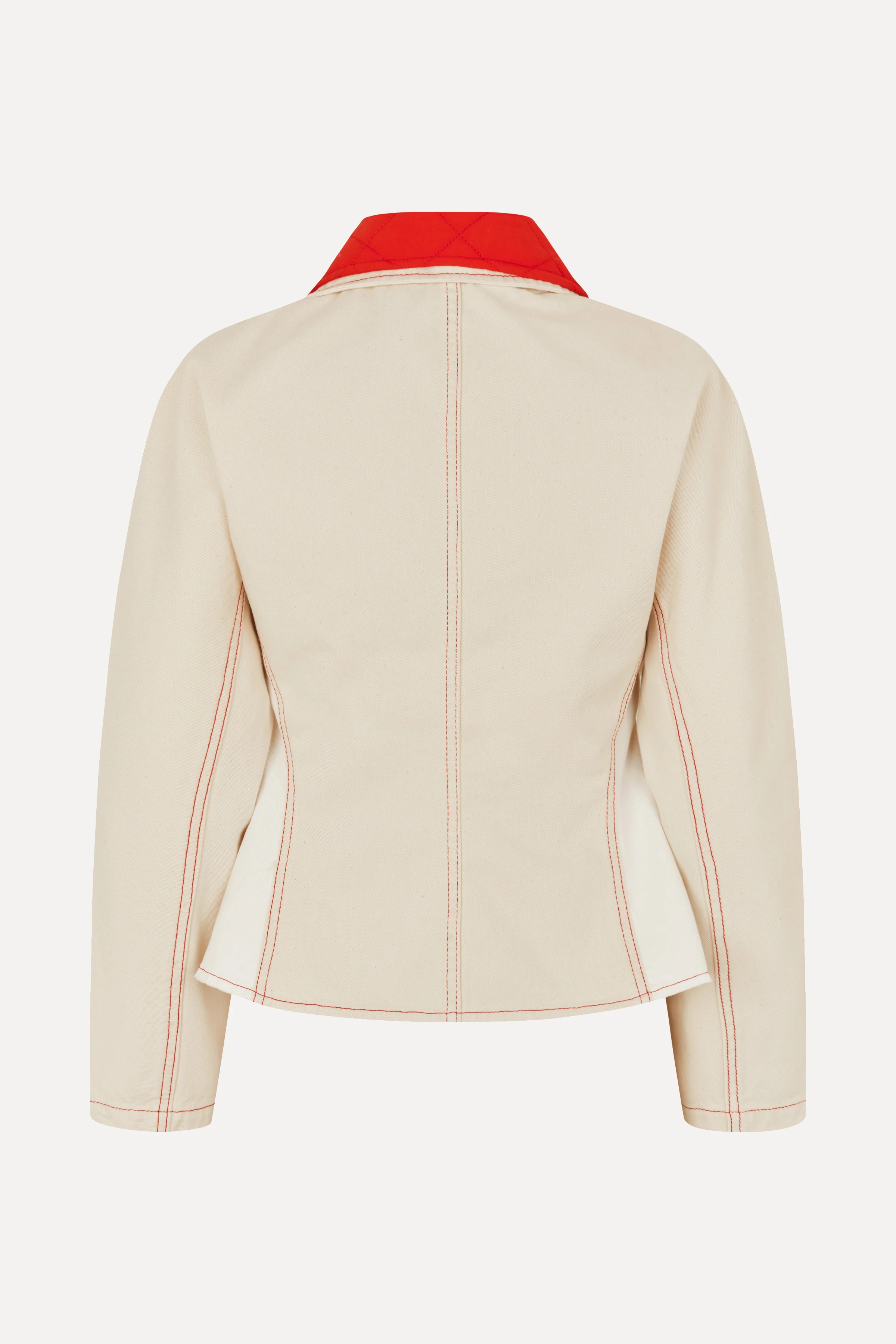 Peplum Collar Jacket - Natural / Contrast Red - Image 8