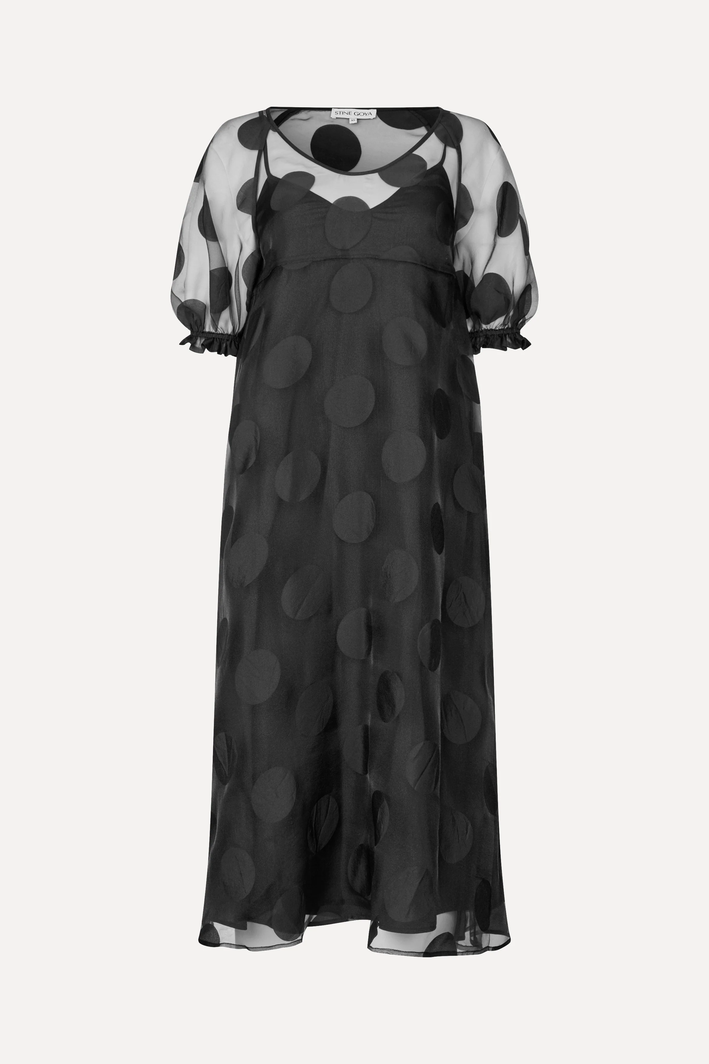 Puff Sleeve Long Dress - Dotted Black - Image 3