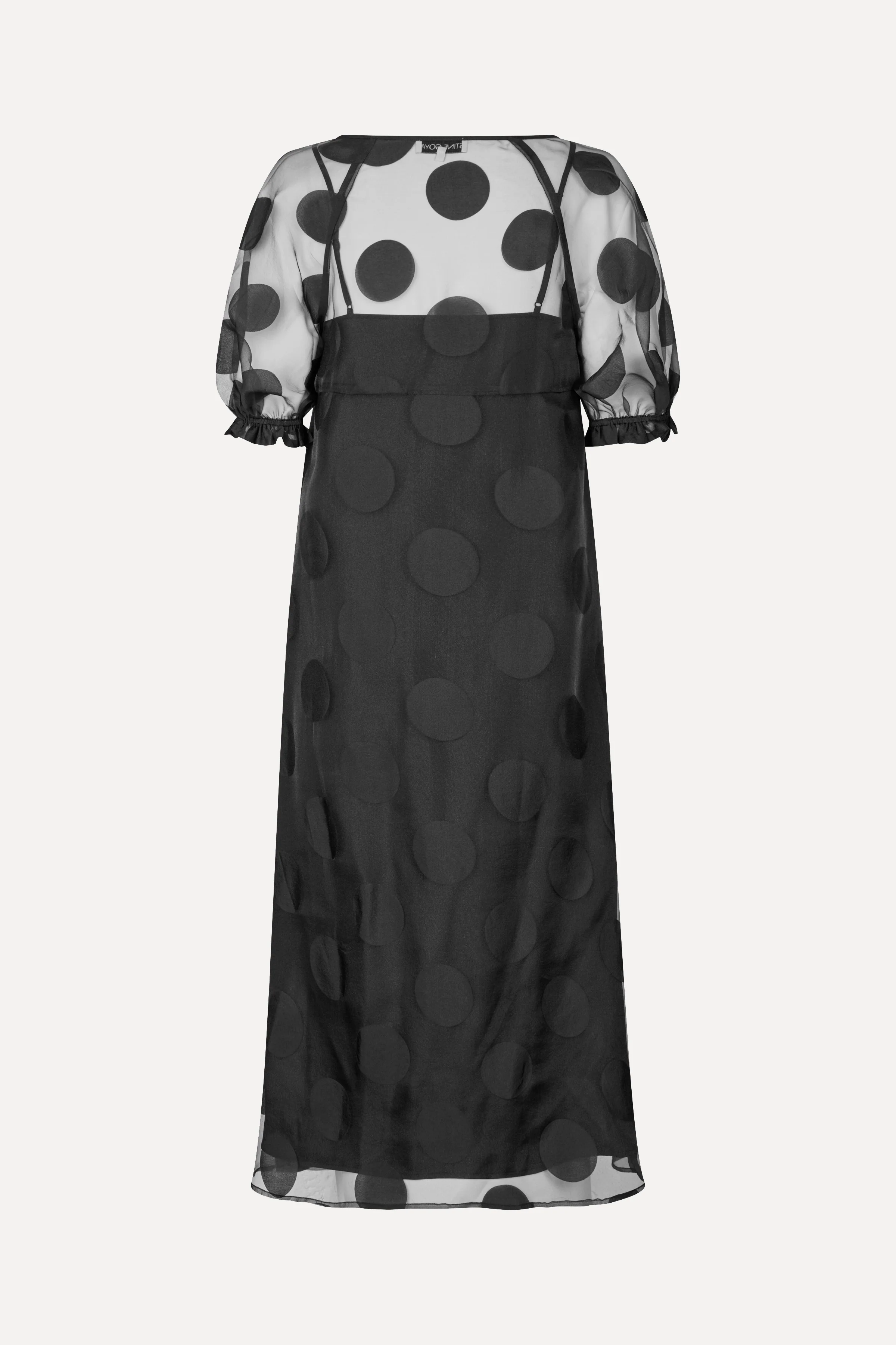 Puff Sleeve Long Dress - Dotted Black - Image 4