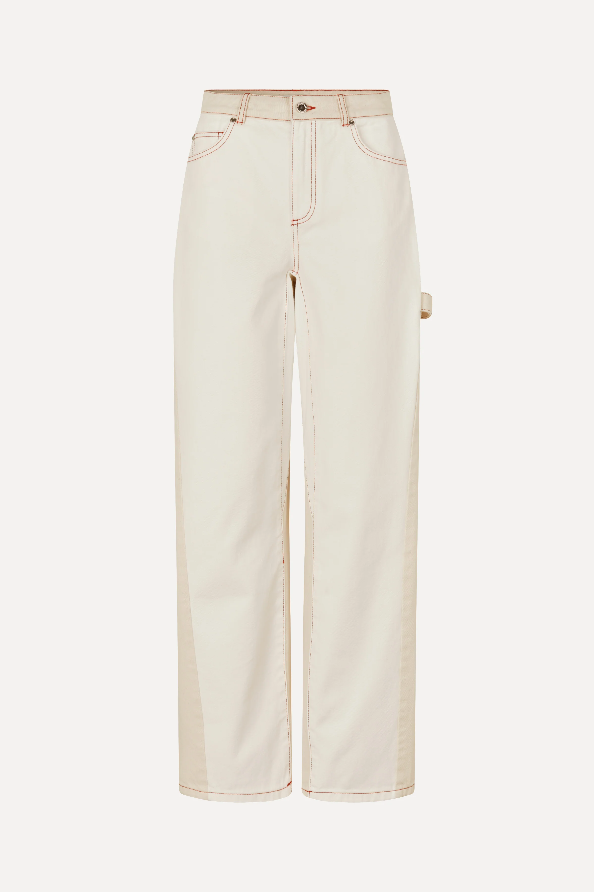 Twist Knee Seam Denim Pants - Natural / Contrast Red - Image 3